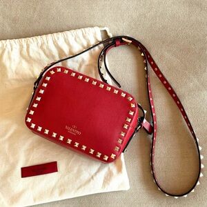 Valentino Red Crossbody Bag with Stud Accents, shoulder bag, gently used